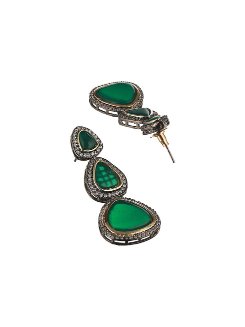 Gold Oxidised Green AD Handcrafted Designer Earrings