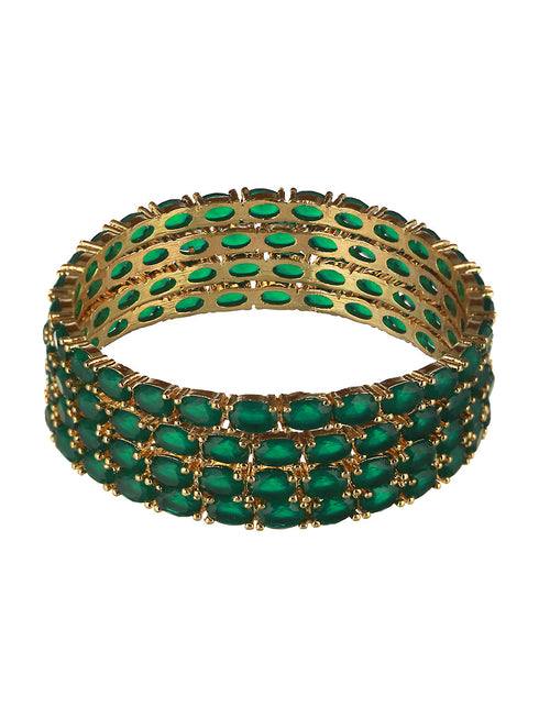 Gold Plated Set of 4 Green Emerald Stone Studded Bangles