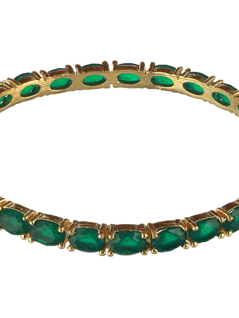 Gold Plated Set of 4 Green Emerald Stone Studded Bangles