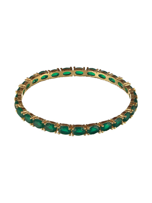 Gold Plated Set of 4 Green Emerald Stone Studded Bangles