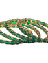 Gold Plated Set of 4 Green Emerald Stone Studded Bangles