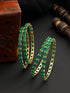 Gold Plated Set of 4 Green Emerald Stone Studded Bangles