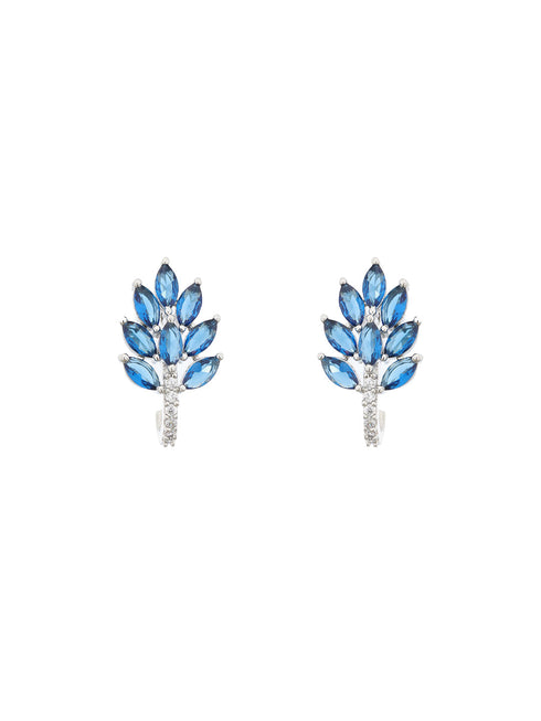 White Rhodium Blue AD Studded Minimal Studs Earrings