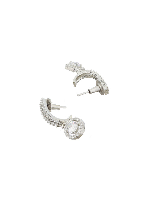 Silver Plated CZ Studded Solitaire Drop Earrings