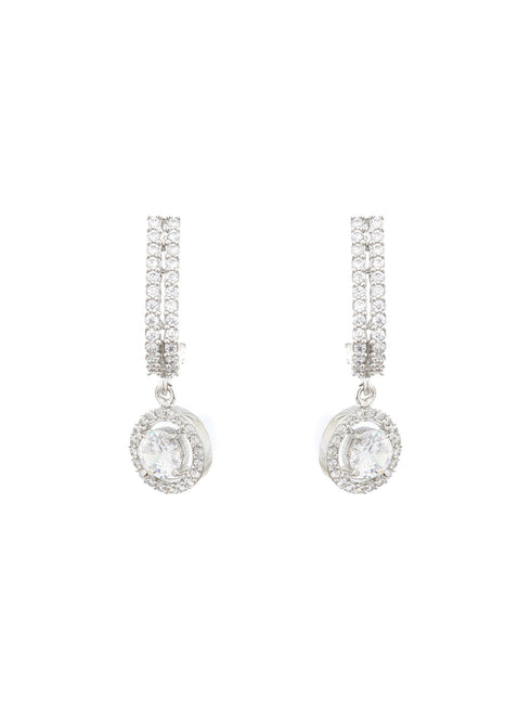 Silver Plated CZ Studded Solitaire Drop Earrings