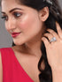 Silver Toned White AD Studded Solitaire Square Finger Ring