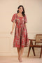 Women Red A-line White-Printed Dress