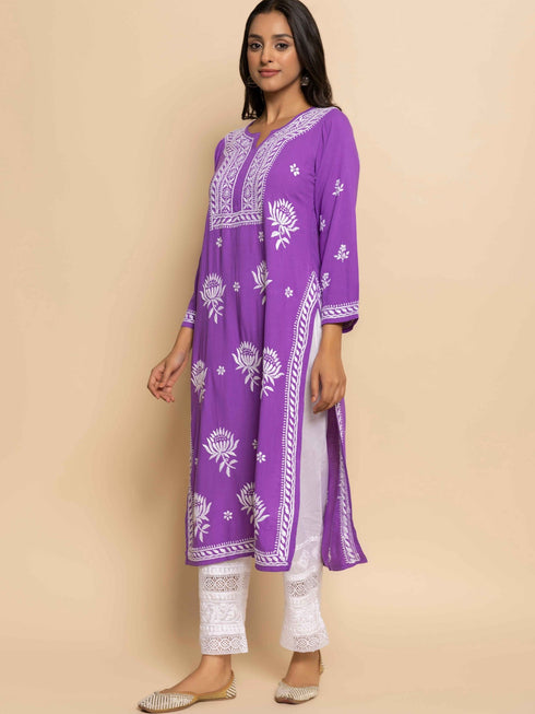 Fizaa Kurta with Chikankari Hand Embroidery Purple