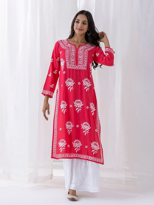 Fizaa Kurta with Chikankari Hand Embroidery red