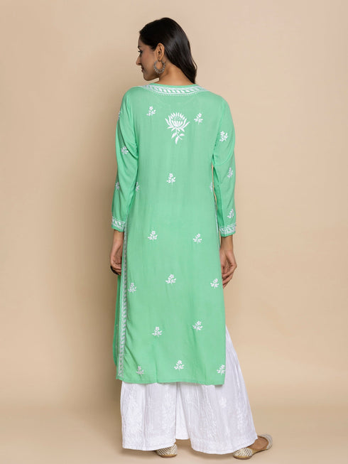 Fizaa Kurta with Chikankari Hand Embroidery Sea Green