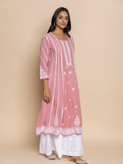 Fizaa Pink Modal Chikankari Kurta