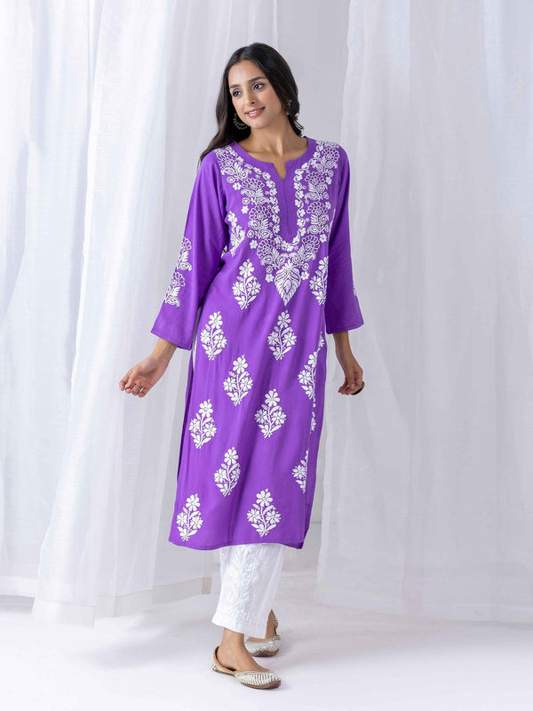 Fizaa Hand Embroidered Chikankari Kurta in Purple