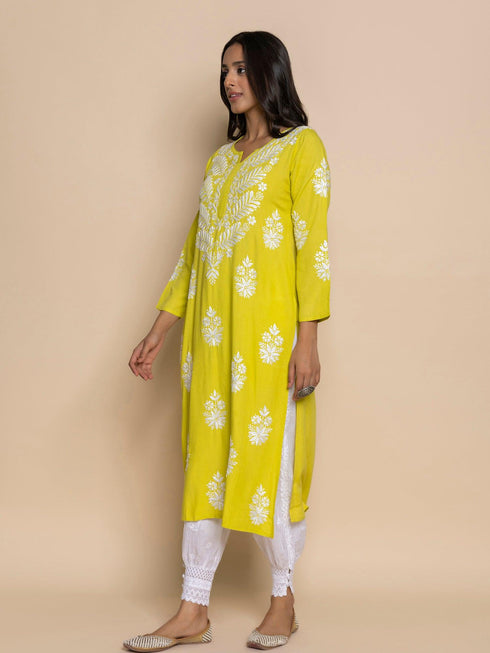 Fizaa chikankari Kurta in Lemon Green