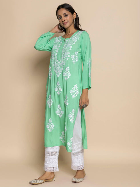 Fizaa Hand Embroidered Chikankari Kurta in Sea Green