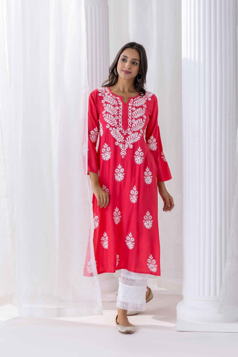 Fizaa chikankari Kurta in Red