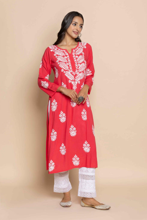 Fizaa chikankari Kurta in Red