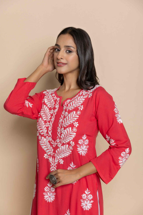 Fizaa chikankari Kurta in Red