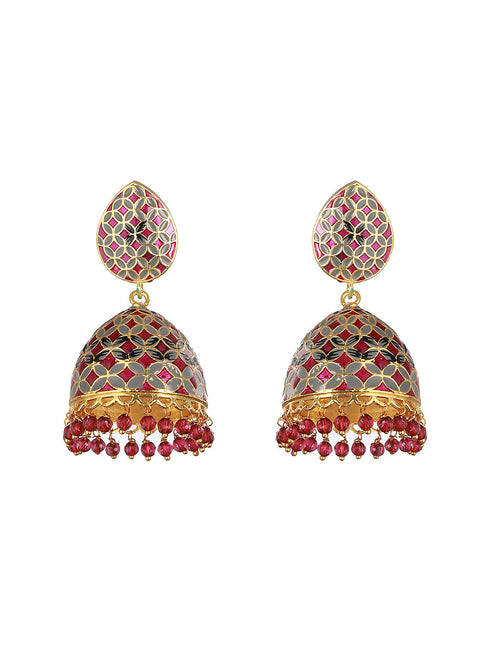 Gold Toned Designer Handpainted Jhumka Earrings