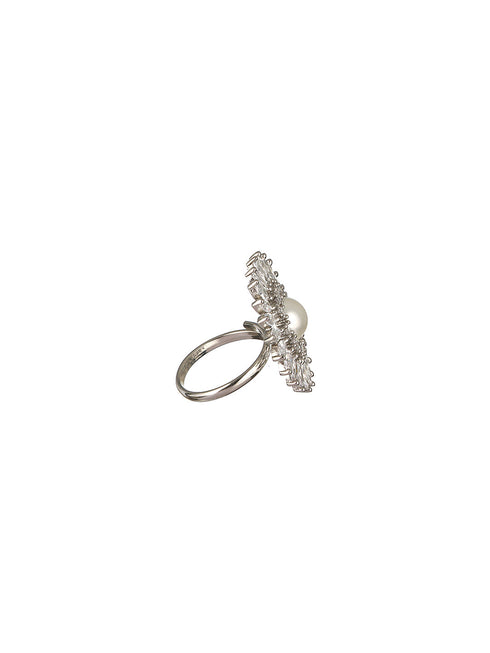 Silver Plated Pearl Studded Minimal Finger Ring