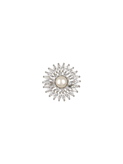 Silver Plated Pearl Studded Minimal Finger Ring
