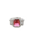 Silver Plated Red AD Studded Minimal Engagement Finger Ring