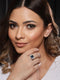 Silver Plated Blue CZ Studded Statement Finger Ring