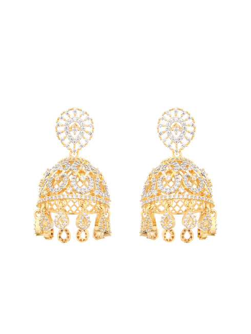Gold Plated CZ Studded Statement Jhumka earrings
