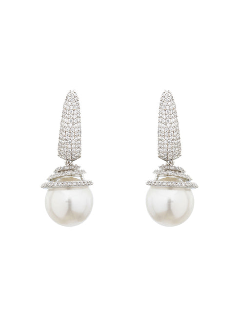 Silver toned Pearl Statement Drop Minimal Drop Earrings