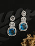 Silver Toned Blue Turquoise CZ Statement Drop earrings