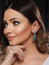 Silver Toned Blue Turquoise CZ Statement Drop earrings