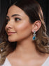 Silver Toned Blue Turquoise CZ Statement Drop earrings