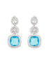 Silver Toned Blue Turquoise CZ Statement Drop earrings