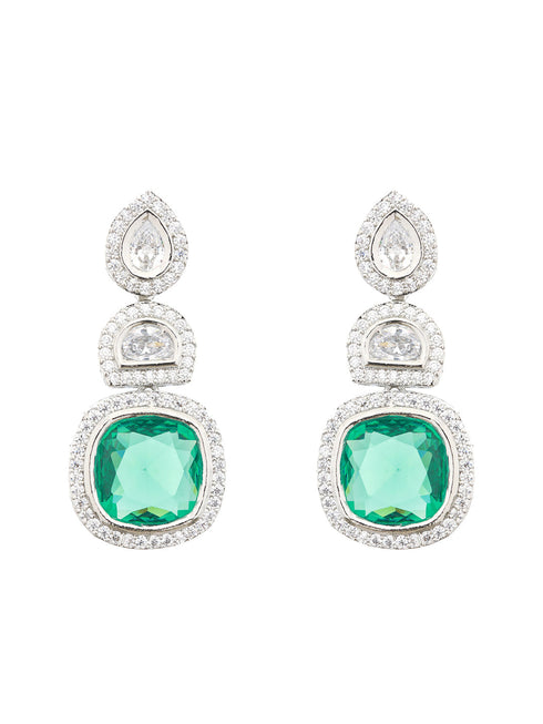 Silver Plated Green AD embellished Statement Dangler Earrings