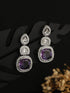 White Rhodium Lavender CZ Studded statement Drop Earrings