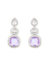 White Rhodium Lavender CZ Studded statement Drop Earrings