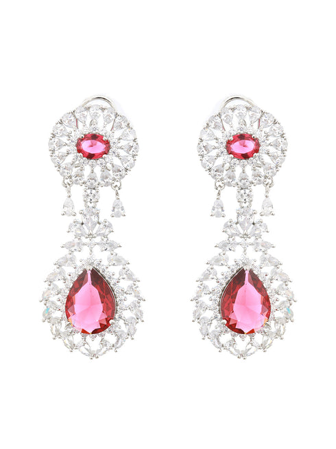 Silver plated Red Ruby CZ Studded Statement designer Earrings