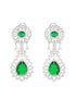 Silver Plated Green AD Studded Statement Drop Earrings