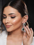Silver Plated Green AD Studded Statement Drop Earrings