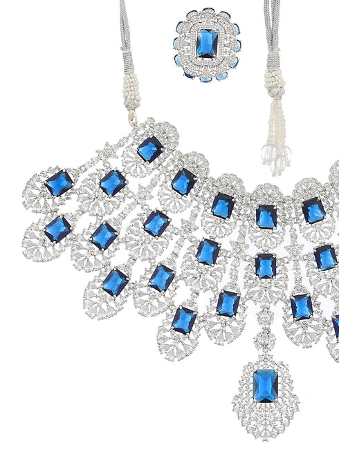 Silver Plated Blue AD Studded Kiara Advani Inspired Choker Jewellery Set