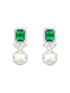 Silver Plated Green CZ Studded Pearl Beaded Minimal Locket jewellery Set