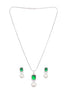 Silver Plated Green CZ Studded Pearl Beaded Minimal Locket jewellery Set