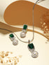 Silver Plated Green CZ Studded Pearl Beaded Minimal Locket jewellery Set
