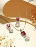 Silver Plated Red CZ Studded Pearl Beaded Minimal Locket jewellery Set