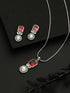 Silver Plated Red CZ Studded Pearl Beaded Minimal Locket jewellery Set