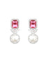 Silver Plated Red CZ Studded Pearl Beaded Minimal Locket jewellery Set