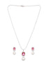 Silver Plated Red CZ Studded Pearl Beaded Minimal Locket jewellery Set