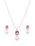 Silver Plated Red CZ Studded Pearl Beaded Minimal Locket jewellery Set