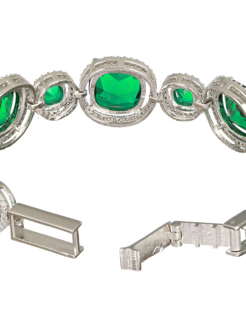 Rhodium Plated Green CZ Studded Wraparound Tennis Bracelet