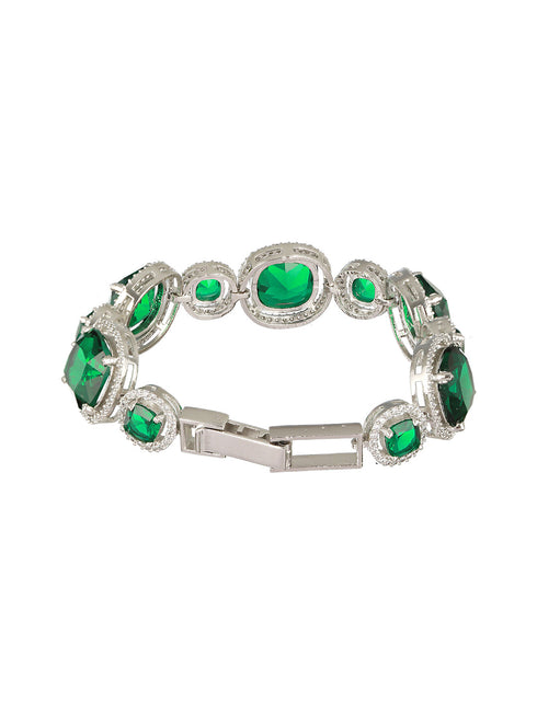 Rhodium Plated Green CZ Studded Wraparound Tennis Bracelet