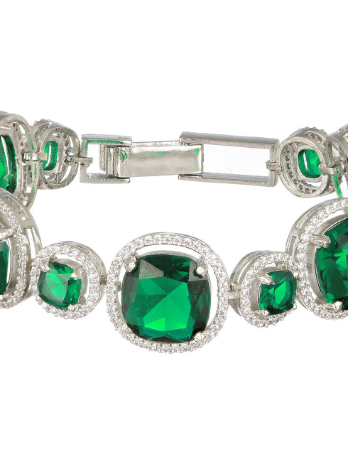 Rhodium Plated Green CZ Studded Wraparound Tennis Bracelet